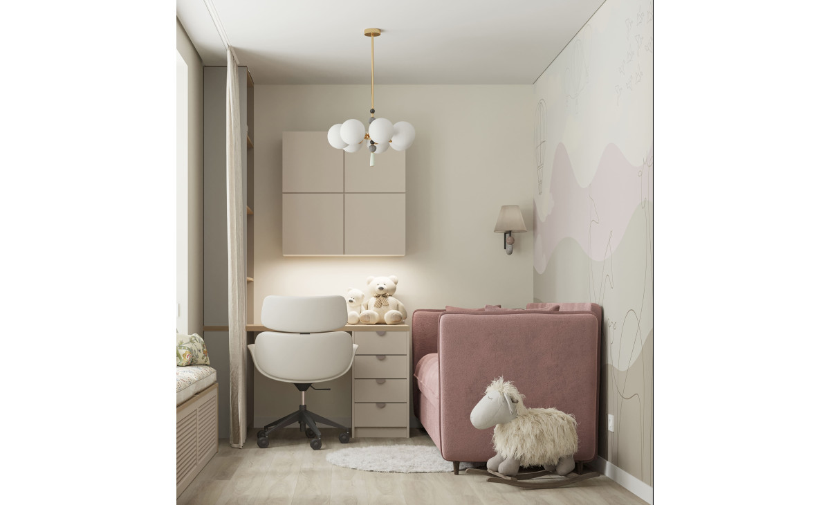 Детская в пастельных тонах (бесшовное панно Citydecor в интерьере)