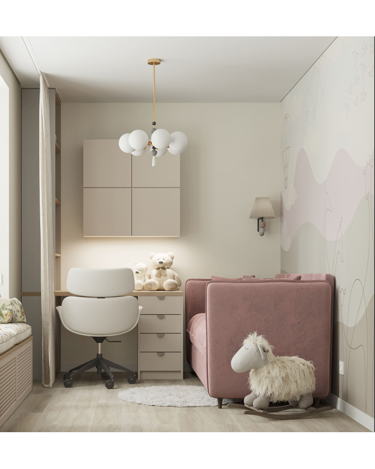 Детская в пастельных тонах (бесшовное панно Citydecor в интерьере)