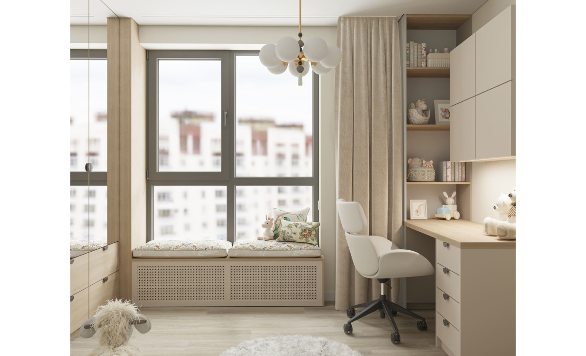 Детская в пастельных тонах (бесшовное панно Citydecor в интерьере)