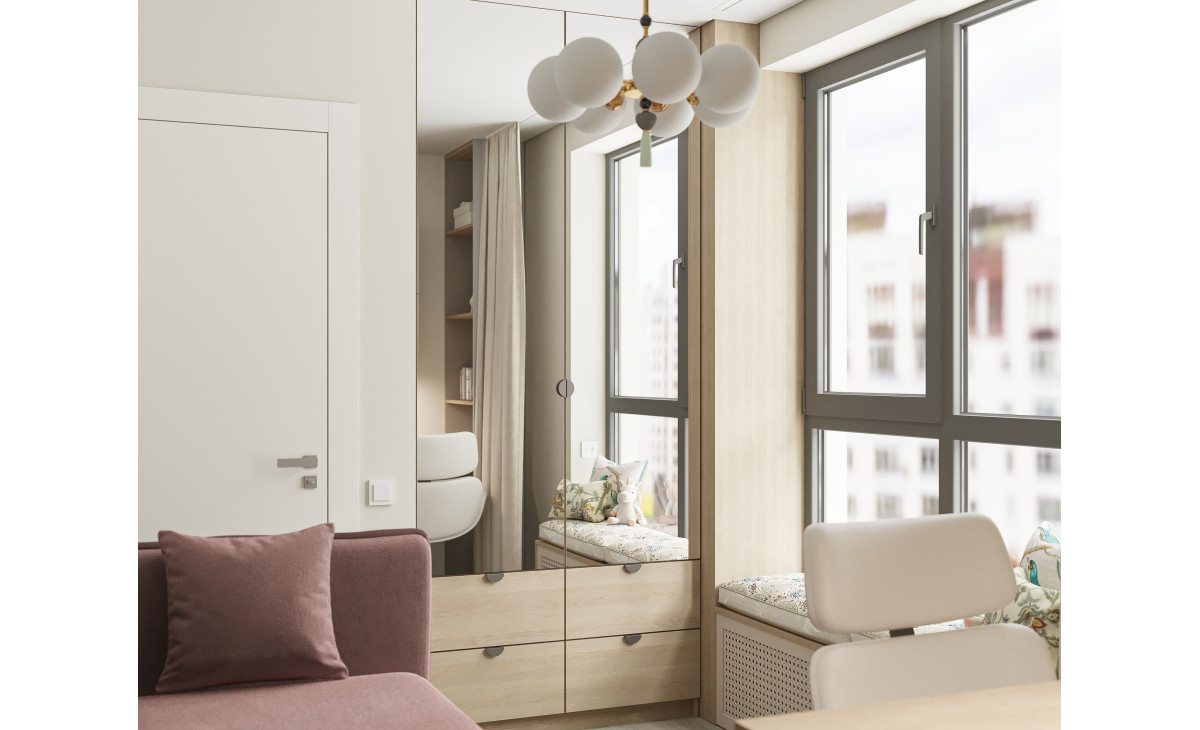 Детская в пастельных тонах (бесшовное панно Citydecor в интерьере)