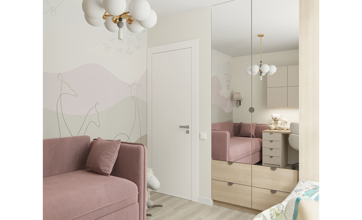 Детская в пастельных тонах (бесшовное панно Citydecor в интерьере)