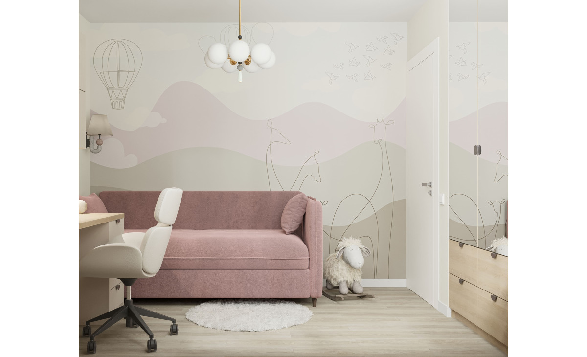 Детская в пастельных тонах (бесшовное панно Citydecor в интерьере)