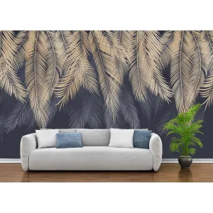 Фотообои на заказ по индивидуальному размеру Citydecor Пальмовые листья с оттенком (бежевый-синий) 24