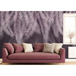 Фотообои на заказ по индивидуальному размеру Citydecor Пальмовые листья с оттенком (пудровый-пурпурный) 28