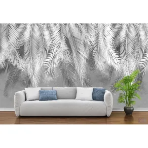 Фотообои на заказ по индивидуальному размеру Citydecor Пальмовые листья (серые гранж) 37
