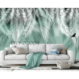 Фотообои на заказ по индивидуальному размеру Citydecor Пальмовые листья (зеленый-бирюза) 50