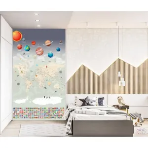 Фотообои на заказ по индивидуальному размеру Citydecor Карта мира &quot;Флаги и планеты&quot;