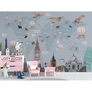 Фотообои на заказ по индивидуальному размеру Citydecor Детская (карта мира) 17