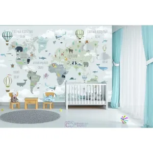 Фотообои на заказ по индивидуальному размеру Citydecor Карта мира на русском 10