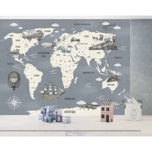 Фотообои на заказ по индивидуальному размеру Citydecor Карта мира на русском 9