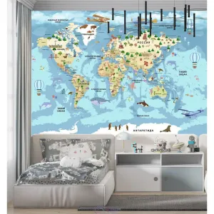 Фотообои на заказ по индивидуальному размеру Citydecor Детская (карта мира) 342