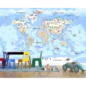 Фотообои на заказ по индивидуальному размеру Citydecor Детская (карта мира) 344