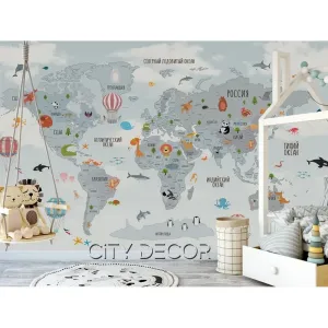 Фотообои на заказ по индивидуальному размеру Citydecor Детская (карта мира) 59