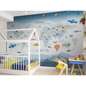 Фотообои на заказ по индивидуальному размеру Citydecor Детская (карта мира) 60