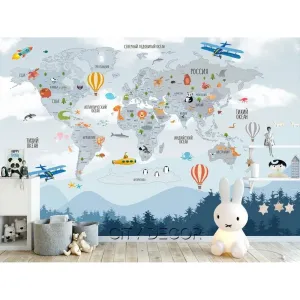 Фотообои на заказ по индивидуальному размеру Citydecor Детская (карта мира) 64