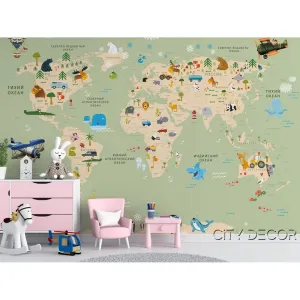 Фотообои на заказ по индивидуальному размеру Citydecor Детская (карта мира) 66