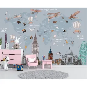 Фотообои на заказ по индивидуальному размеру Citydecor Карта мира на русском 6