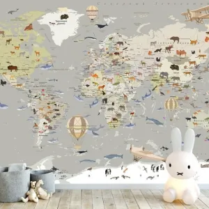 Фотообои на заказ по индивидуальному размеру Citydecor Карта мира на русском 2