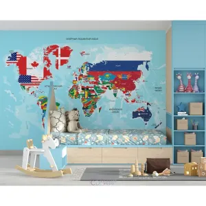 Фотообои на заказ по индивидуальному размеру Citydecor Карта мира на русском 20