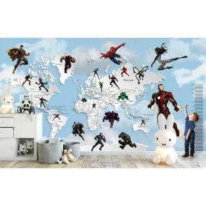 Дизайнерские фотообои по индивидуальному размеру Citydecor Superhero (карта мира с ростомером) 6