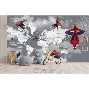 Дизайнерские фотообои по индивидуальному размеру Citydecor Superhero Spider-Man (карта мира) 1