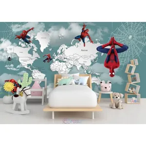 Дизайнерские фотообои по индивидуальному размеру Citydecor Superhero Spider-Man (карта мира) 2