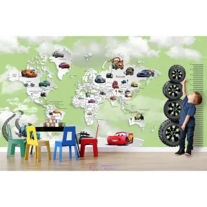 Дизайнерские фотообои по индивидуальному размеру Citydecor Superhero Молния МакКвин (карта мира с ростомером) 7