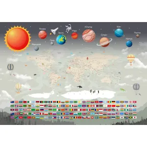 Дизайнерские фотообои рулонные Citydecor Карта мира &quot;Флаги и планеты&quot; 2 на флизелиновой основе 200x140 см 