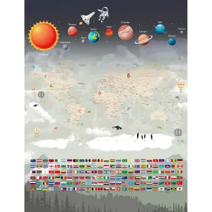 Дизайнерские фотообои рулонные Citydecor Карта мира &quot;Флаги и планеты&quot; 2 на флизелиновой основе 200x260 см 
