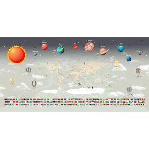 Дизайнерские фотообои рулонные Citydecor Карта мира &quot;Флаги и планеты&quot; на флизелиновой основе 300x150 см 