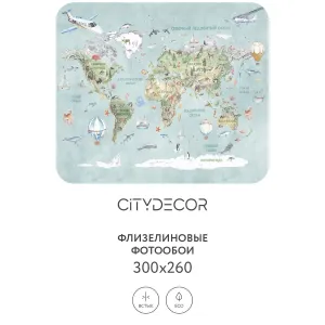 Дизайнерские фотообои рулонные Citydecor Детская (карта мира) 337 на флизелиновой основе 300x260 см