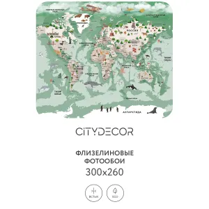 Фотообои рулонные Citydecor Детская (карта мира) 338 на флизелиновой основе 300x260 см