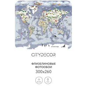 Фотообои рулонные Citydecor Детская (карта мира) 340 на флизелиновой основе 300x260 см