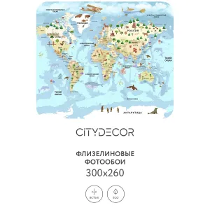 Фотообои рулонные Citydecor Детская (карта мира) 343 на флизелиновой основе 300x260 см