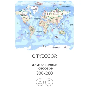 Фотообои рулонные Citydecor Детская (карта мира) 344 на флизелиновой основе 300x260 см