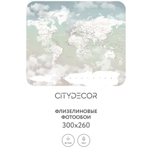 Дизайнерские фотообои рулонные Citydecor Детская (карта мира) 358 на флизелиновой основе 300x260 см