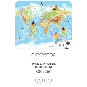 Дизайнерские фотообои рулонные Citydecor Детская (карта мира) 360 на флизелиновой основе 300x260 см