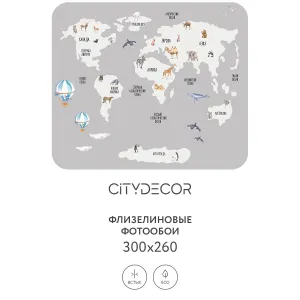 Фотообои рулонные Citydecor Детская (карта мира) 385 на флизелиновой основе 300x260 см