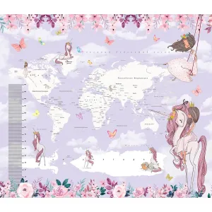 Дизайнерские фотообои рулонные Citydecor Princess (карта мира с ростомером) 19 на флизелиновой основе 300x260 см