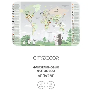 Дизайнерские фотообои рулонные Citydecor Детская (карта мира) 386 на флизелиновой основе 400x260 см Дизайнерские фотообои рулонные Citydecor Детская (карта мира) 386 на флизелиновой основе 400x260 см