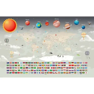 Дизайнерские фотообои рулонные Citydecor Карта мира &quot;Флаги и планеты&quot; на флизелиновой основе 400x260 см 