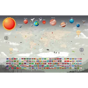 Дизайнерские фотообои рулонные Citydecor Карта мира &quot;Флаги и планеты&quot; 2 на флизелиновой основе 400x260 см 