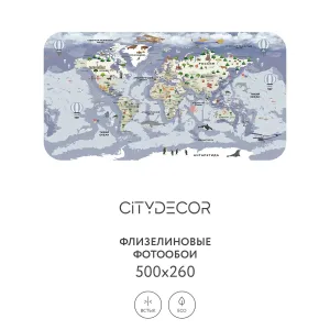 Фотообои рулонные Citydecor Детская (карта мира) 340 на флизелиновой основе 500x260 см