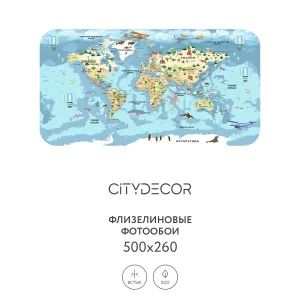 Фотообои рулонные Citydecor Детская (карта мира) 342 на флизелиновой основе 500x260 см