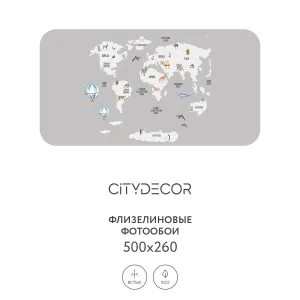 Фотообои рулонные Citydecor Детская (карта мира) 385 на флизелиновой основе 500x260 см
