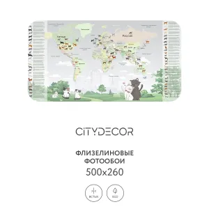 Дизайнерские фотообои рулонные Citydecor Детская (карта мира) 386 на флизелиновой основе 500x260 см Дизайнерские фотообои рулонные Citydecor Детская (карта мира) 386 на флизелиновой основе 500x260 см