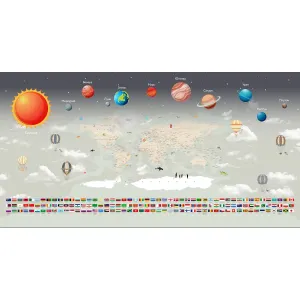 Дизайнерские фотообои рулонные Citydecor Карта мира &quot;Флаги и планеты&quot; на флизелиновой основе 500x260 см 