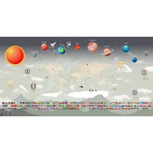 Дизайнерские фотообои рулонные Citydecor Карта мира &quot;Флаги и планеты&quot; 2 на флизелиновой основе 500x260 см 