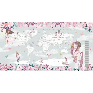 Дизайнерские фотообои рулонные Citydecor Princess (карта мира с ростомером) 16 на флизелиновой основе 500x260 см