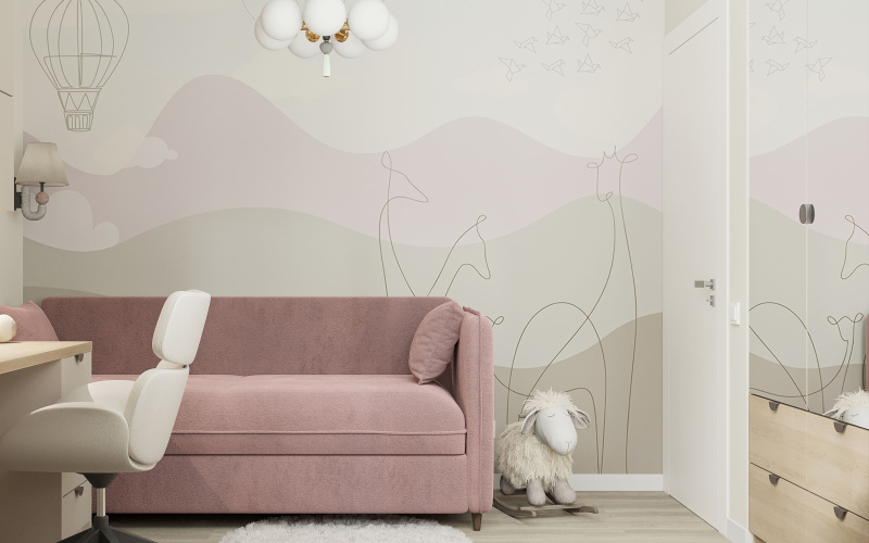 Детская в пастельных тонах (бесшовное панно Citydecor в интерьере)